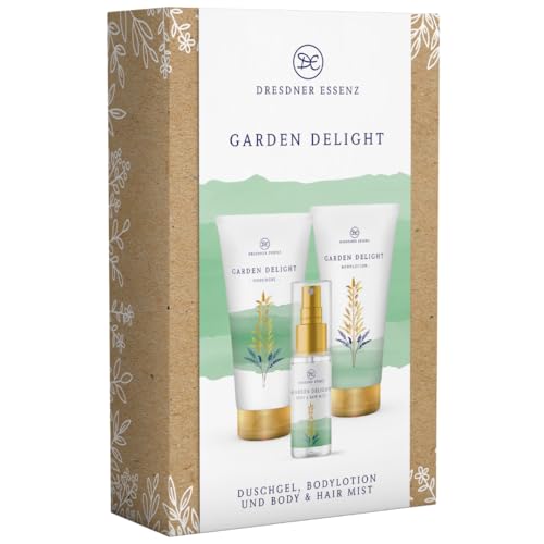 Dresdner Essenz Garden Delight Geschenkset Erfrischendes Pflegeerlebnis mit Duschgel Bodylotion & Body Mist in stilvoller Geschenkverpackung