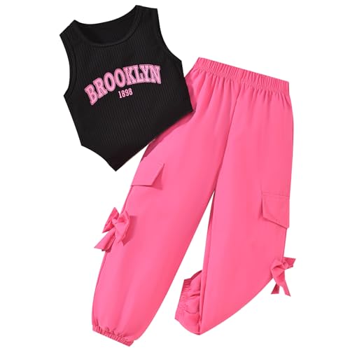 GOOCHEER Infant Baby Toddler Girl Clothes Sleeveless Camisole Tank Top Pants Set Summer Outfit for Girls (Black Brooklyn, 2-3T)