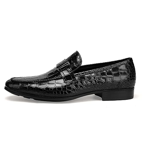 Image of Classic Leather Dress Shoes for Men, Premium Alligator Printed Bussiness Dress Slip on Loafer for Mens