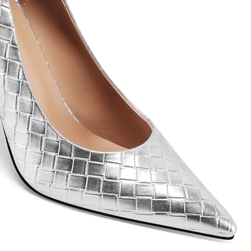 Women's Pointed Toe High Heels – Slip-On Stiletto Pumps with Embossed Woven Texture, Elegant Dress Shoes for Wedding, Office, Party & Formal Events4