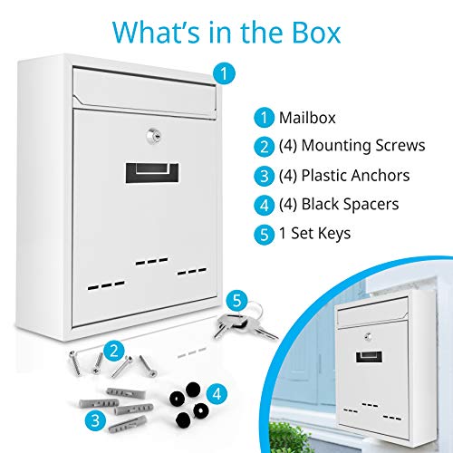 image for Modern Wall Mount Lockable Mailbox - Outdoor Galvanized Metal Key Larg