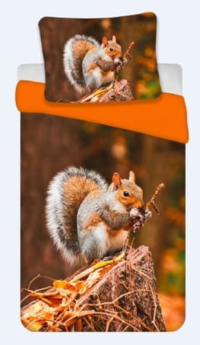 BrandMac Bettwäsche Set mit Eichhörnchen 135 x 200 cm 80 x 80 cm 100%...