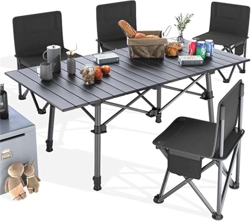 Image of Garden Art Portable GAFTBL1491-11L Roll-Up Camping Table - Durable Aluminum Folding Table with Carry Bag for Picnic, Beach, Travel & Outdoor Activities (Large Black Table, Large)