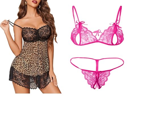 Image of SSoShHub Lace Babydoll Lingerie Sexy Mini Chemise Mesh Wedding Nightie Bridal Nightdress with Bikini