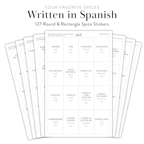 Image of 127pcs Spanish Spice Labels Pre-Printed Waterproof Spanish Spanish Spanish Spice Jar Labels Written Jar Labels Round Rectangular Spice Labels For