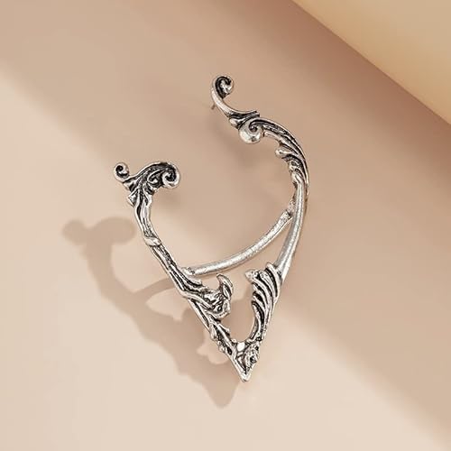 Punk Retro Elves Ear Cuff Piercing Cartilage Climber Ear Wrap Earrings Gothic Stud Earring For Women Girl Gift Party Halloween Jewelry-Silver #TOP1
