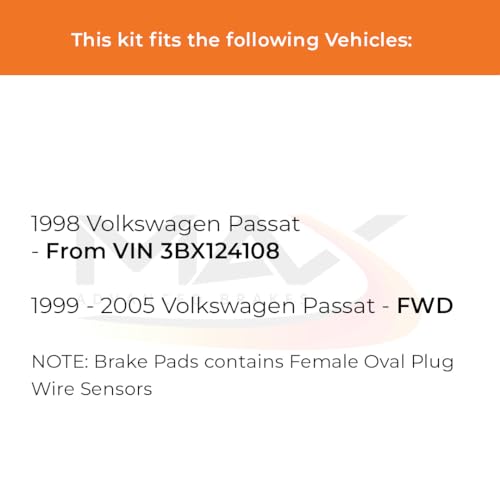 Image of Max Advanced Brakes Front & Rear Brake Kit Compatible With 1998-2002 2003 2004 2005 VW Passat FWD From VIN 3BX124108 Replacement Premium OE Disc Brake Rotors and Ceramic Brake Pads
