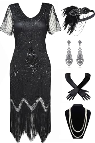 BABEYOND 1920s Art Deco Fringed Sequin Dress Roaring 20s Flapper Fancy Dress Gatsby Costume Dress
