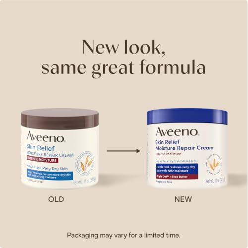 Image of Aveeno Skin Relief Intense Moisture Repair Body Cream with Triple Oat & Shea Butter Formula, Moisturizing Cream Heals & Restores Very Dry Skin with Long-Lasting Moisture, Fragrance-Free, 11 Oz