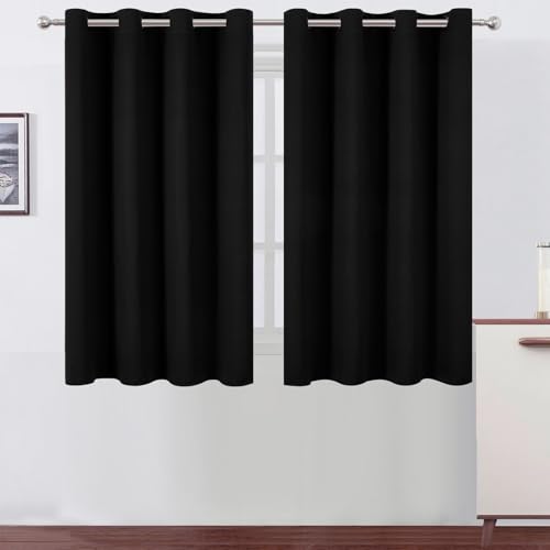 Image of LEMOMO Blackout Curtains 66 x 54 Inch Long Black Curtains Set of 2 Panels Room Darkening Curtains for Bedroom and Living Room