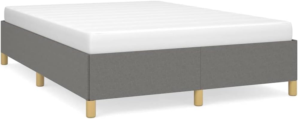 Full Size Bed Frame Dark Grey Fabric Polyester, Engineered Wood Platform Foundation with Sturdy Slatted Support, Easy Assembly, Modern Minimalist Bedroom Furniture for Mattress Support