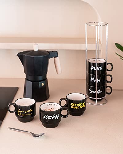Grupo Erik Set von Friends | 6 Kaffee Tassen mit einem Ständer | 6 Tassen mit den Namen der Hauptfiguren von dem berühmten Serie aus New York, Kafeetassen Set