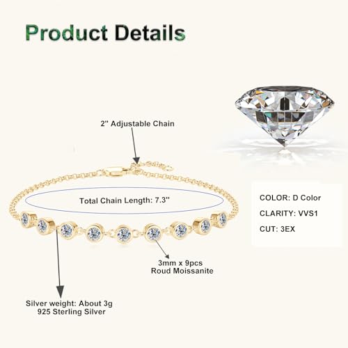 Moissanite Link Bracelet 0.9cttw D Color VVS1 925 Sterling Silver Delicate Precious Stylish Bracelet for Women Mom Birthday Gifts3