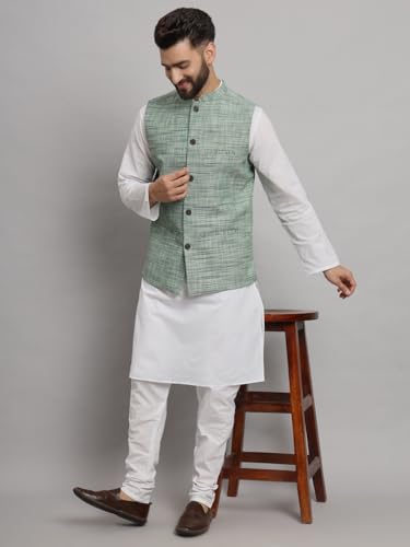 Image of LATEST CHIKAN Men's Traditional Cotton Solid Nehru Jacket /Waistcoat