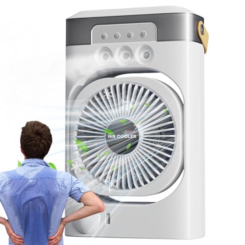 Ventilador de aire acondicionado: ventiladores de CA que soplan aire frío para el dormitorio con potente flujo de aire - Humidificador de escritorio de inclinación de 120 grados con 3 modos de niebla