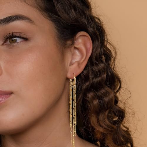 Long Prom Earrings for Women, 14K Gold Plated Pearl Dangle Drop and Chain Tassel Threader Earrings Dangling，Rhinestone Zirconia Hypoallergenic Bride Party Prom Gold jewelry，Women Gifts2