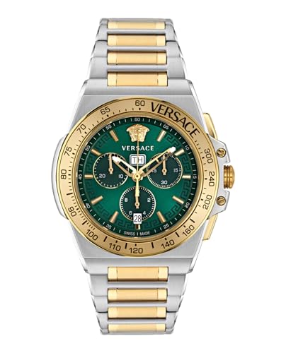 Versace Greca Extreme Chrono Collection Luxury Mens Watch Timepieces with a Two Tone Bracelet and Case featuring a Green Dial - Main Image
