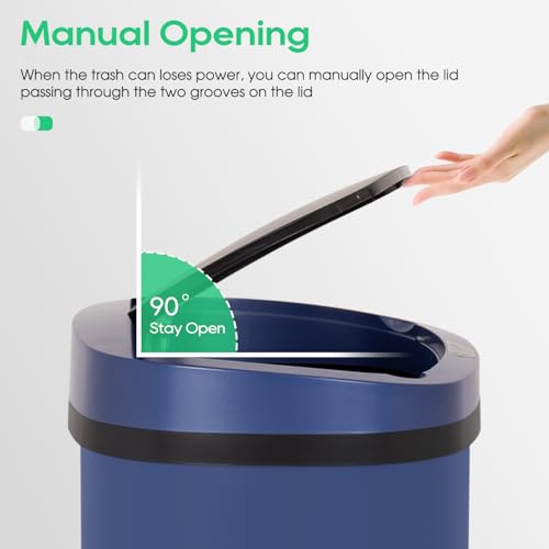 Image of BestOffice 13‑Gallon Automatic Sensor Trash Can, Deep Blue - 50 L Touchless Motion‑Activated Kitchen Garbage Bin, Fingerprint‑Resistant Stainless Steel