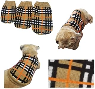 Tartan Plaid Patterned Cosy Warm Winter Jumper Stripes Puppy Dog Coat Pets Clothes (Size XS: Length 21cm x Big Chest 36cm, Tartan)