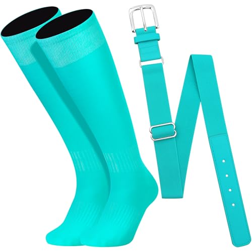 Baseball Socks and Belt Combo Set for Youth Boys Girls Adult Softball Tball Belt Socks with Elastic Belts (Teal Small)