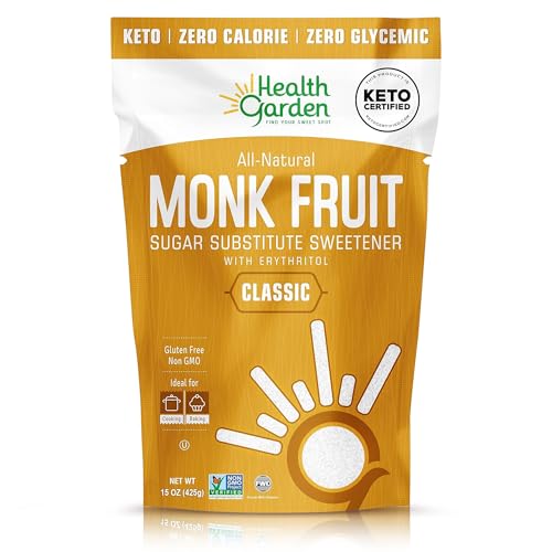 Health Garden Monk Fruit Sweetener with Erythritol, Classic - 15oz Bag - 1:1 Sugar Substitute - Zero Calorie Sweetener Ideal for Baking, Coffee, and Everyday Use - Kosher, Non-GMO Keto Sugar