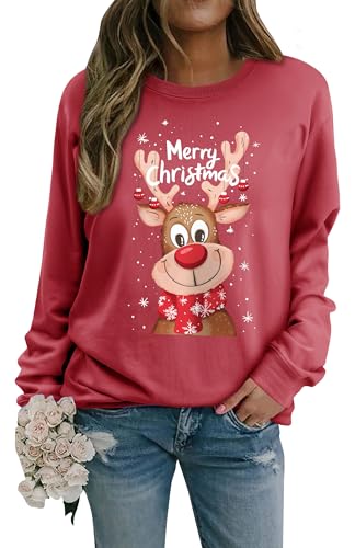 WIEIYM Weihnachts-Sweatshirt für Damen, Rentier-Grafikdruck,...