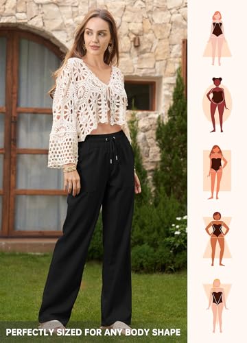 Image of Willit Women Linen Pants Wide Leg Casual Palazzo Pants Cotton Linen Lounge Beach Summer Pants with Pockets 29 inch /31 inch / 33 inch