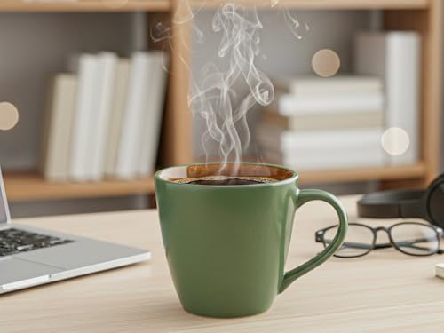 Image of Bodhi House Handcrafted Ceramic Coffee Mug Set of 1 Pieces (350 Ml), Stoneware Tea Cup, Microwave Safe Large Milk Mug, Glossy Finish, Ideal for Daily use, Casual Gatherings and Gifting, Forest Green