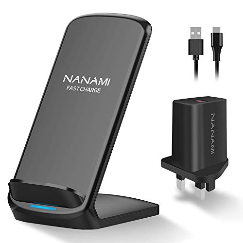 NANAMI Fast Wireless Charger, 7.5W Qi Wireless Charging Stand Compatible with iPhone 11/11 Pro/11 Pro Max/XS Max/XS/XR/X/8/8 Plus, 10W for Samsung S20/S10/S9/S8/S7/Note10+/9/8/5 - with QC3.0 Adapter