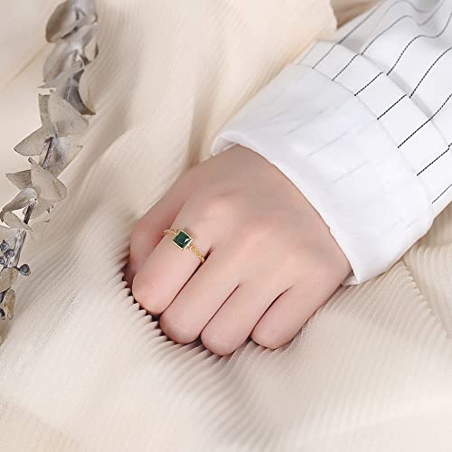 Cubic Zirconia Link Chain Statement Ring with Dangle Beaded Ball Adjustable Tail Finger Band Birthstone Stacking Eternity Promise Ring Tassel Dangling Charm Rings Fashion Jewelry Gifts for Women Girls BFF3