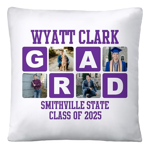 Let's Make Memories Personalized Graduation Throw Pillow - Class of 2026 or Any Year - Celebrate The Grad - Graduation Gift - Customize with Photos and Message - Blocks of Color - Purple