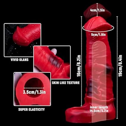 Funda de extensión de silicona en forma de caballo para pene masculino con hebilla extensible para aumentar la longitud y la circunferencia (rojo)