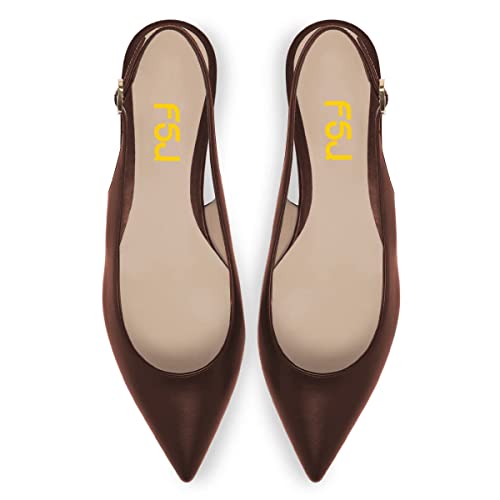 FSJ Women Pointed Toe Slingback Flats Pumps Low Heels Faux Leather Dress Pump Comfortable Slip On Wedding Party Shoes Size 4-15 US2