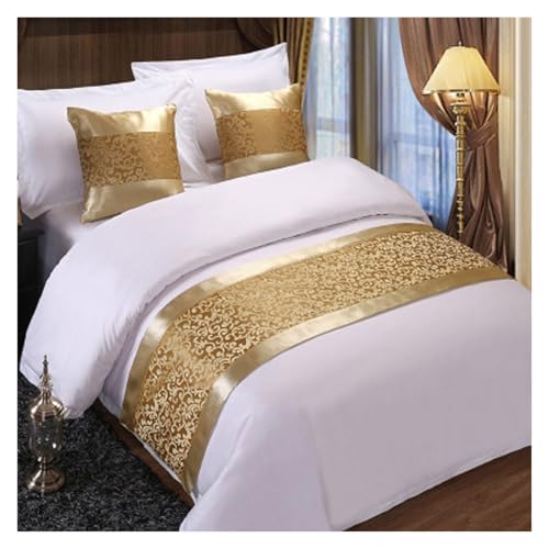 LLuxurious Jacquard Bed Runner for Hotel and Home Decor Soft Fade-Resistant Satin Decorative Throw Blanket(Gold,50 * 210cm)