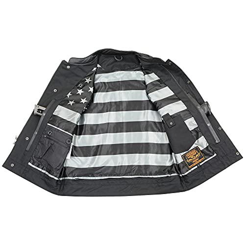 Milwaukee Leather Men's Leather Club Style Biker Vest - Braided Armholes - Flag Liner - Red, Grey, White & Black Variations3