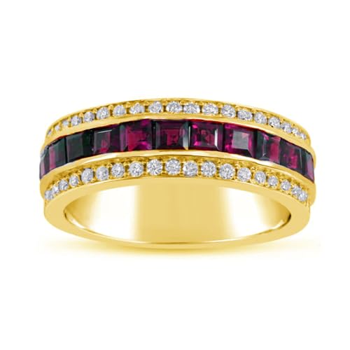 925 Steling Silver Men's Gemstone and Diamond Eternity Wedding Band Customized Princess Cut Gemstone Engagement Band Wedding Promise Rings for Dad Husband Birthday Christmas Gifts2