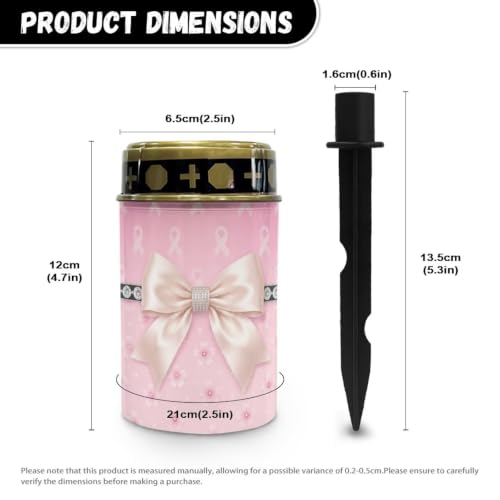 Image of Poceacles Outdoor Solar Lights Garden Cemetery Flameless Candle Water Resistant Pillar Candle Solar Garden Stake Lights for Cemetery Grave Decorations, Pink Ribbon Bow Cherry Blossom