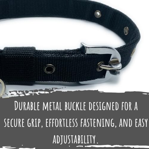 Image of Pawpro Personalized Black Dog Collar Nylon Belt with Customizable Bone Shape Dog Name Tag Soft Comfy Pet Collar for Small Medium Large Dogs (Black, Large)