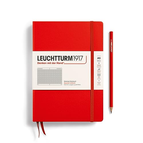 Image of LEUCHTTURM1917 - Notebook Hardcover Medium A5-251 Numbered Pages for Writing and Journaling (Red, Squared)