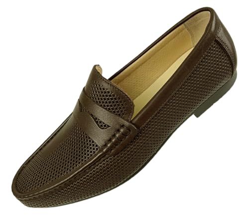 Santimon Men's Dress Loafers Leather Shoes - Classic Penny Loafers for Work, Casual-Non-Slip, Comfortable Walking Shoes-Breathable Hollow Design Mocasines3