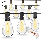 luckystyle 120FT LED Outdoor String Lights with 30+2 Edison Shatterproof Waterproof Bulbs, 2700K Commercial Grade Patio Lights, Heavy Duty Outside Hanging Outdoor Lights for Garden Porch Deck Decor