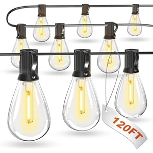 luckystyle 120FT LED Outdoor String Lights with 30+2 Edison Shatterproof Waterproof Bulbs, 2700K Commercial Grade Patio Lights, Heavy Duty Outside Hanging Outdoor Lights for Garden Porch Deck Decor