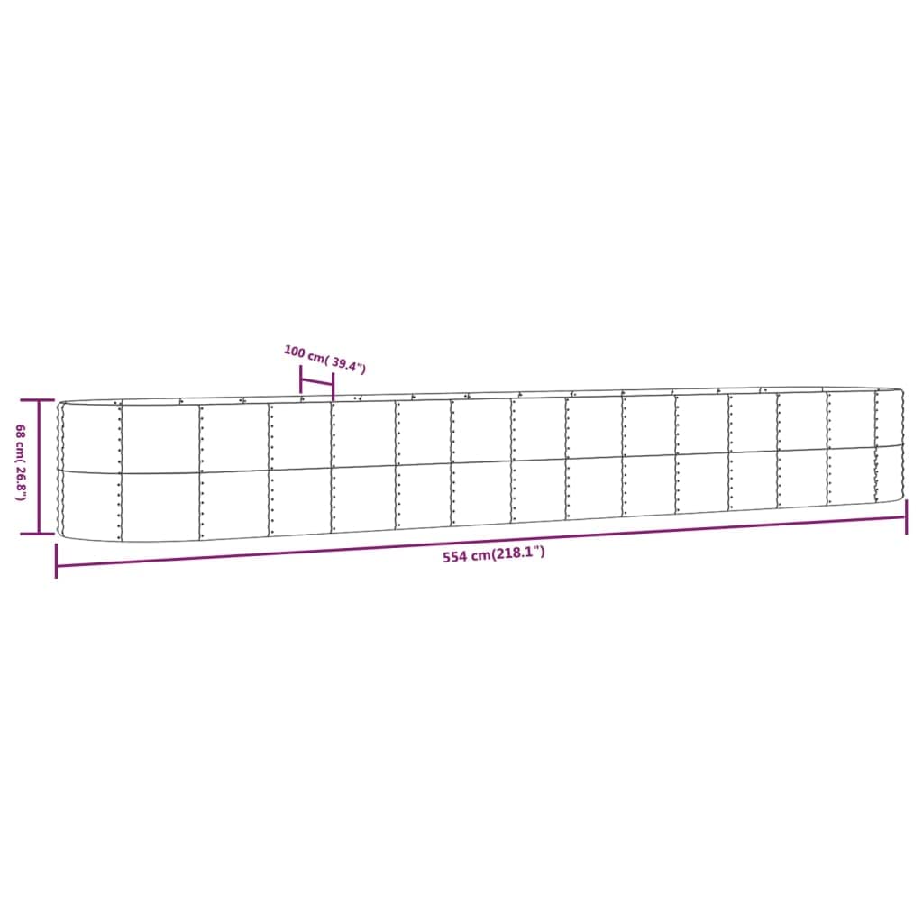 Podwyższona donica ogrodowa malowana proszkowo stal 554x100x68 cm duża na kwiaty warzywa zioła odporna na rdzeń srebrna wysoka donica balkon taras