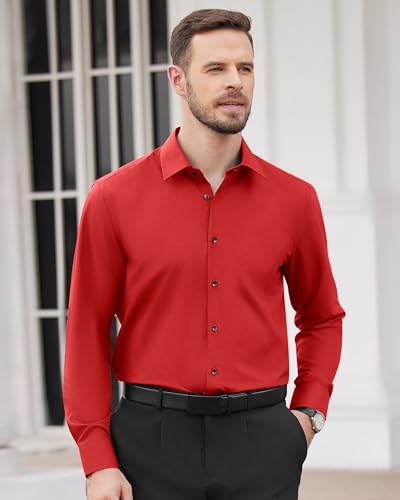 Image of Alimens & Gentle Men's Dress Shirts Long Sleeve Wrinkle Free Stretch Business Casual Wedding Button Down Shirt