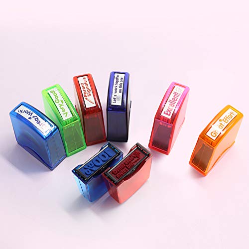Reliancer Colorful Self-Inking Motivation School Grading Teacher Stamp Set And Tray (8-Piece) #TOP6
