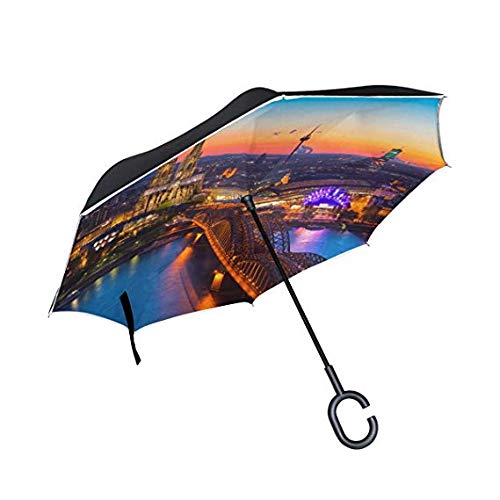 Parapluie inversé de golf motif cathédrale de Cologne avec poignée en C
