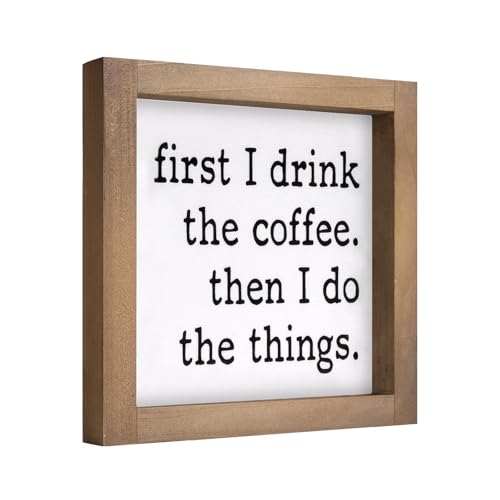 pechpell 6 Inch Coffee Bar Signs Decor, Wooden First I