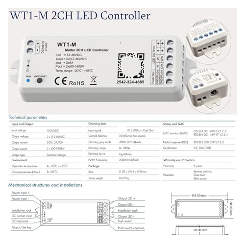 Contrôleur LED premium WT1-M pour rubans COB haute densité - 2