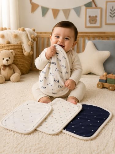 Image of TuddyBuddy Baby Burp Cloth Towel Napkins for Baby Large 17x12 Inches, Premium Double Layer 100% Cotton (4 Pcs Burp Towels, Beige - Play)