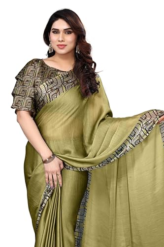 Image of MIRCHI FASHION Saree for Woman Chiffon Georgette Solid with Contrast Border | Lightweight Daily Wear Women's Sari and Printed Blouse Piece